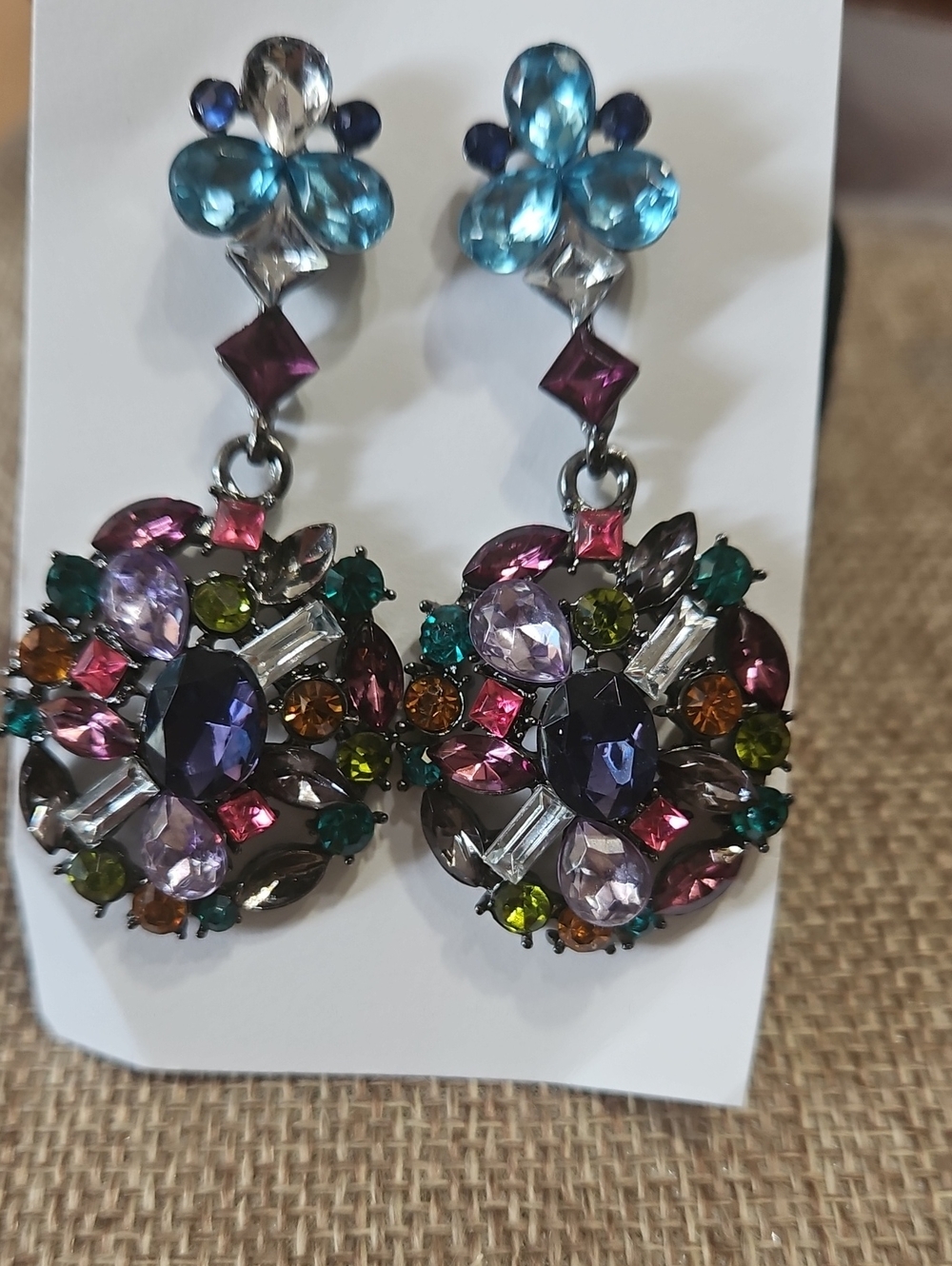 Multicolor Crystal Drop Earrings - Floral Cluster Design
